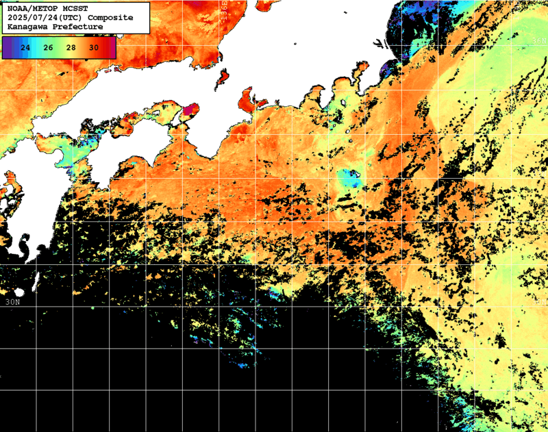 NOAA、MetOp 人工衛星画像 検索結果, 水温分布を図示