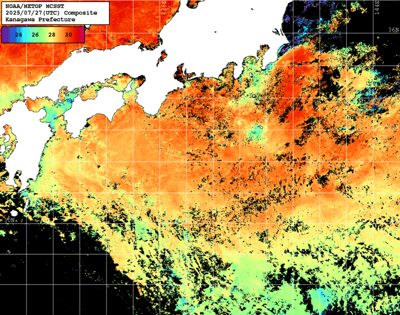 NOAA、MetOp 人工衛星画像 検索結果, 水温分布を図示