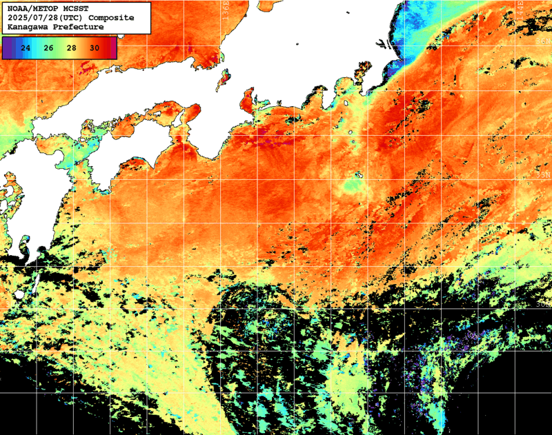 NOAA、MetOp 人工衛星画像 検索結果, 水温分布を図示