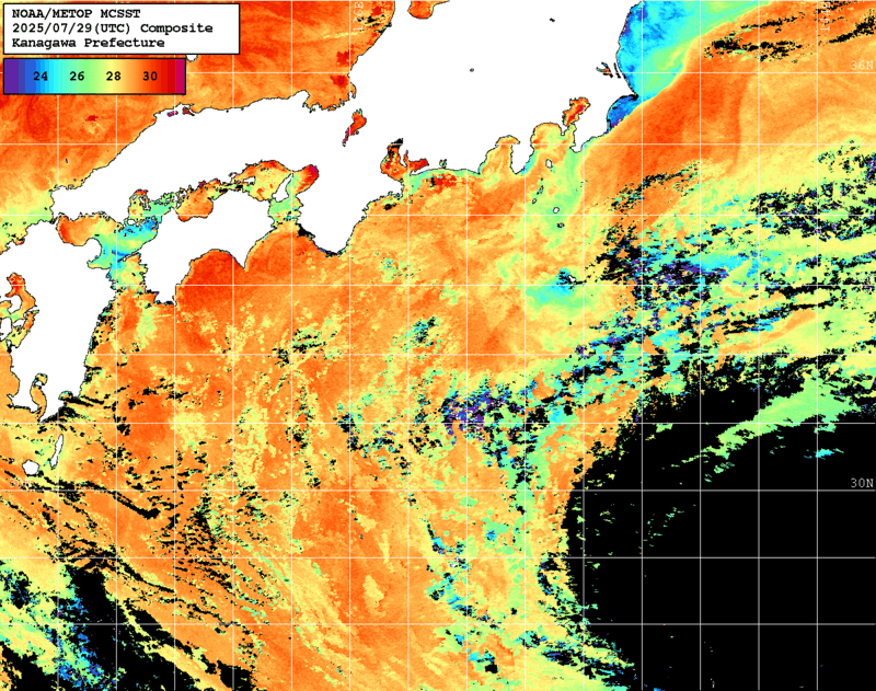 NOAA、MetOp 人工衛星画像 検索結果, 水温分布を図示