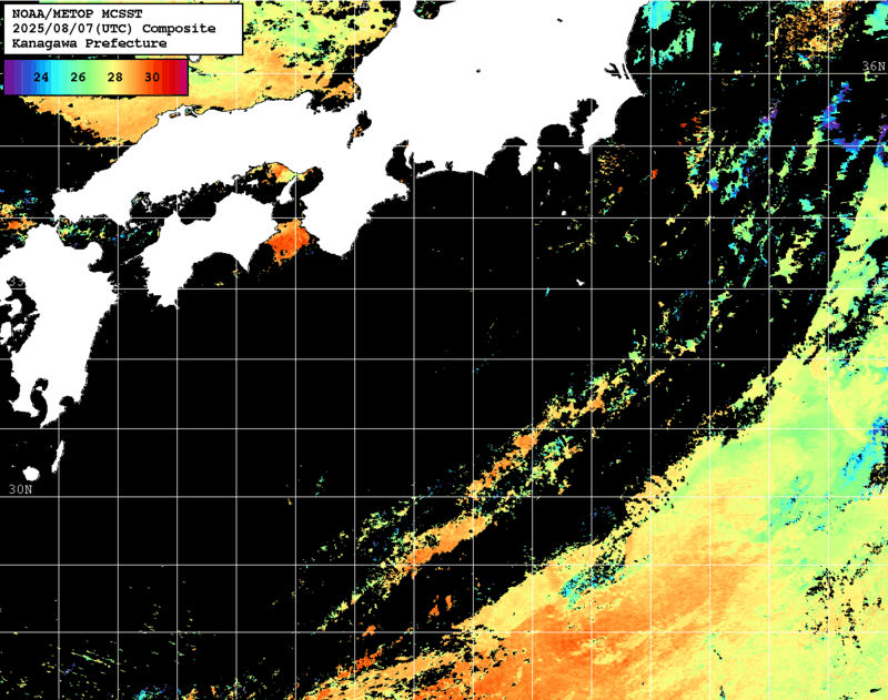 NOAA、MetOp 人工衛星画像 検索結果, 水温分布を図示