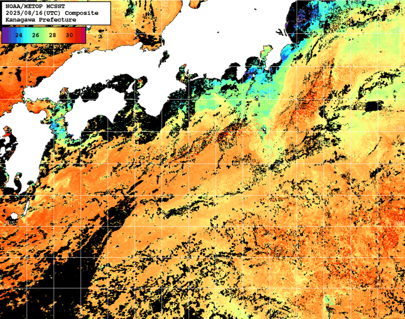NOAA、MetOp 人工衛星画像 検索結果, 水温分布を図示