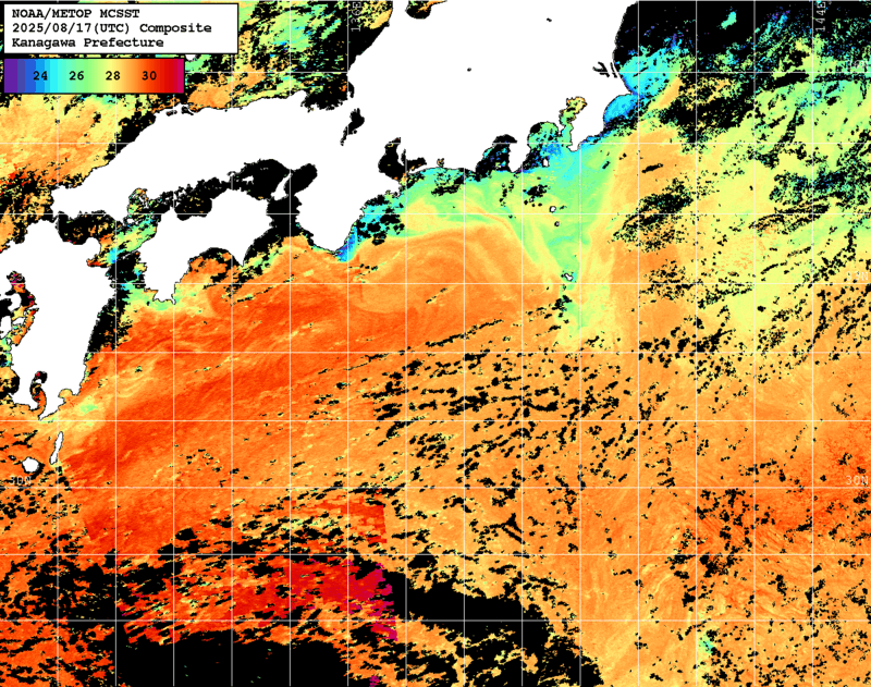 NOAA、MetOp 人工衛星画像 検索結果, 水温分布を図示