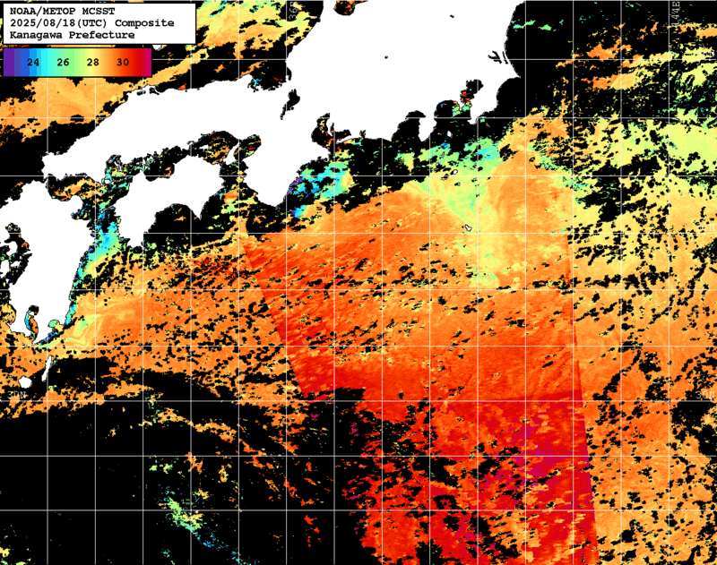 NOAA、MetOp 人工衛星画像 検索結果, 水温分布を図示