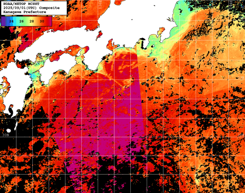 NOAA、MetOp 人工衛星画像 検索結果, 水温分布を図示