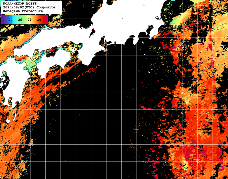 NOAA、MetOp 人工衛星画像 検索結果, 水温分布を図示