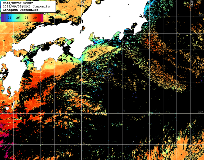 NOAA、MetOp 人工衛星画像 検索結果, 水温分布を図示