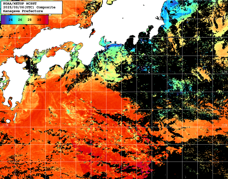 NOAA、MetOp 人工衛星画像 検索結果, 水温分布を図示