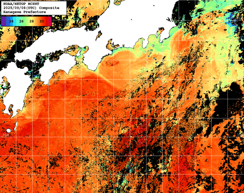 NOAA、MetOp 人工衛星画像 検索結果, 水温分布を図示