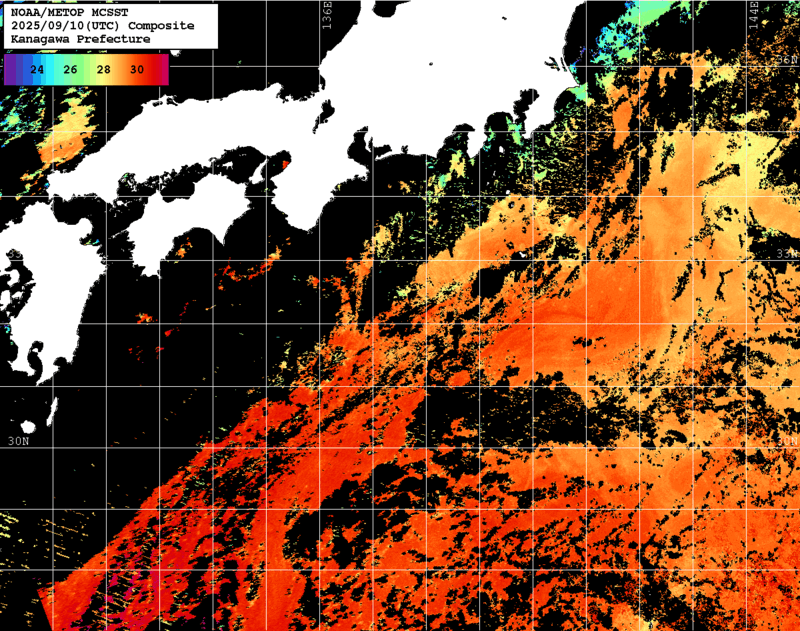 NOAA、MetOp 人工衛星画像 検索結果, 水温分布を図示