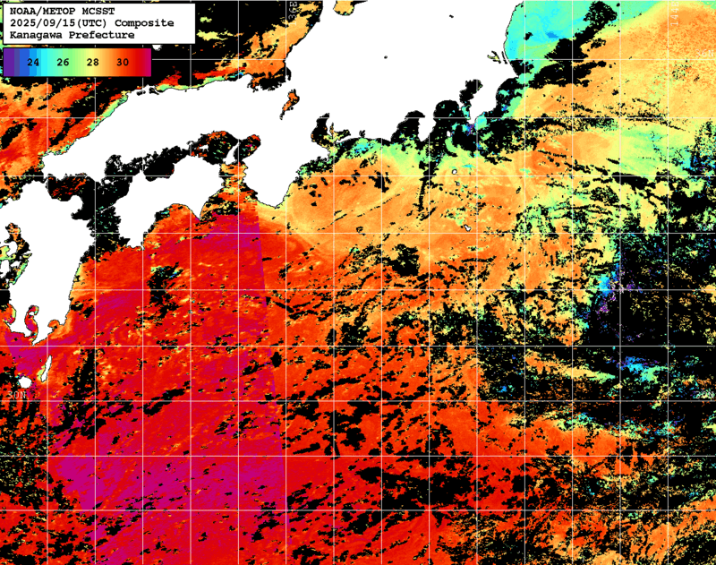 NOAA、MetOp 人工衛星画像 検索結果, 水温分布を図示