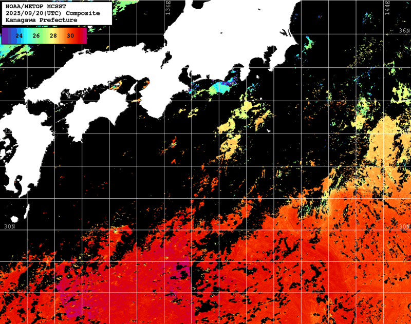 NOAA、MetOp 人工衛星画像 検索結果, 水温分布を図示