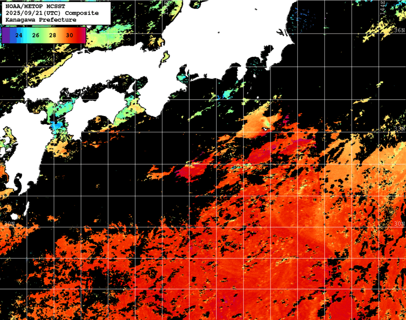NOAA、MetOp 人工衛星画像 検索結果, 水温分布を図示