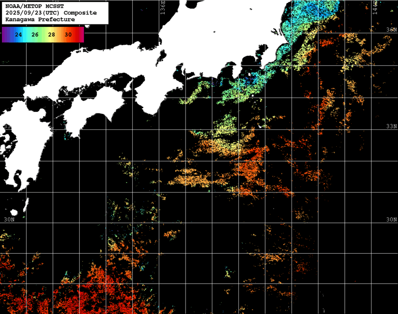 NOAA、MetOp 人工衛星画像 検索結果, 水温分布を図示