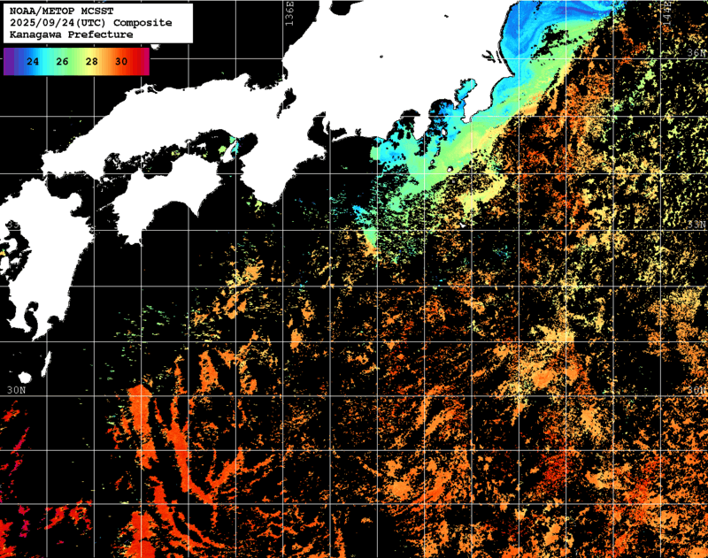 NOAA、MetOp 人工衛星画像 検索結果, 水温分布を図示