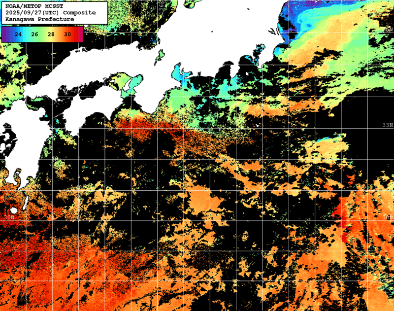 NOAA、MetOp 人工衛星画像 検索結果, 水温分布を図示