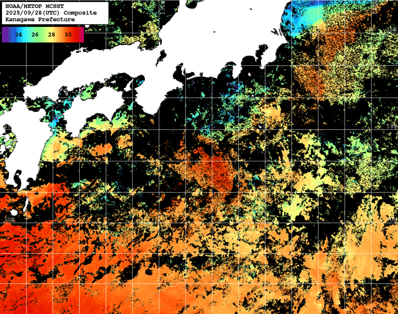 NOAA、MetOp 人工衛星画像 検索結果, 水温分布を図示