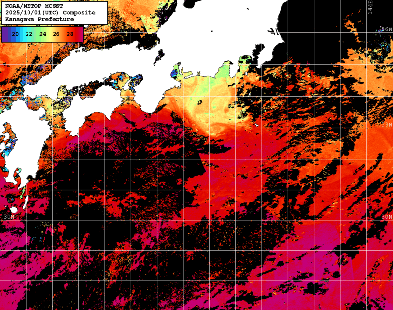 NOAA、MetOp 人工衛星画像 検索結果, 水温分布を図示