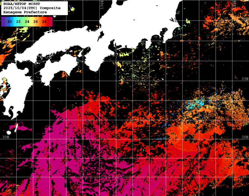 NOAA、MetOp 人工衛星画像 検索結果, 水温分布を図示