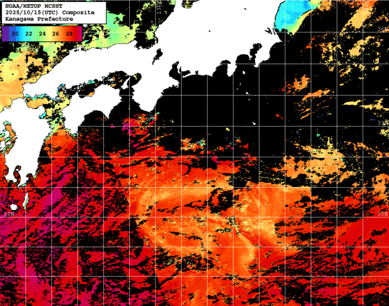 NOAA、MetOp 人工衛星画像 検索結果, 水温分布を図示