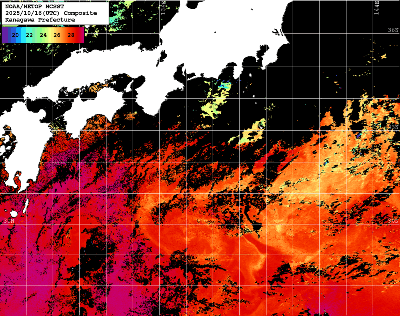 NOAA、MetOp 人工衛星画像 検索結果, 水温分布を図示