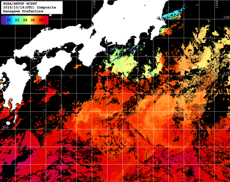 NOAA、MetOp 人工衛星画像 検索結果, 水温分布を図示