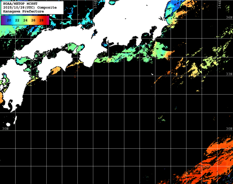 NOAA、MetOp 人工衛星画像 検索結果, 水温分布を図示