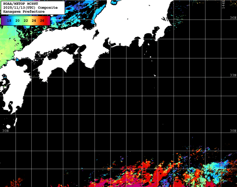 NOAA、MetOp 人工衛星画像 検索結果, 水温分布を図示
