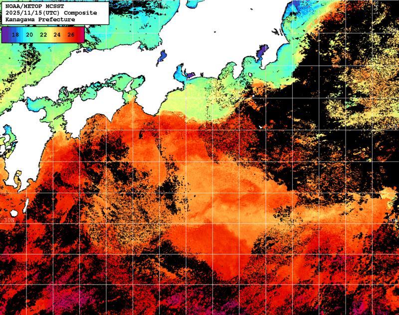NOAA、MetOp 人工衛星画像 検索結果, 水温分布を図示
