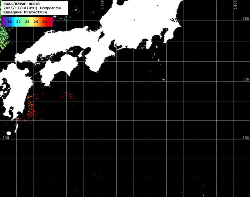 NOAA、MetOp 人工衛星画像 検索結果, 水温分布を図示