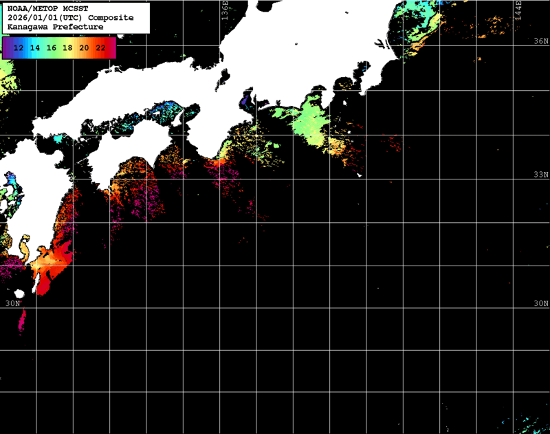 NOAA、MetOp 人工衛星画像 検索結果, 水温分布を図示