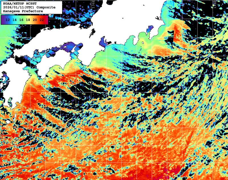 NOAA、MetOp 人工衛星画像 検索結果, 水温分布を図示