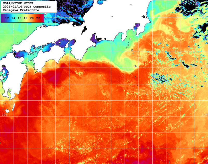 NOAA、MetOp 人工衛星画像 検索結果, 水温分布を図示