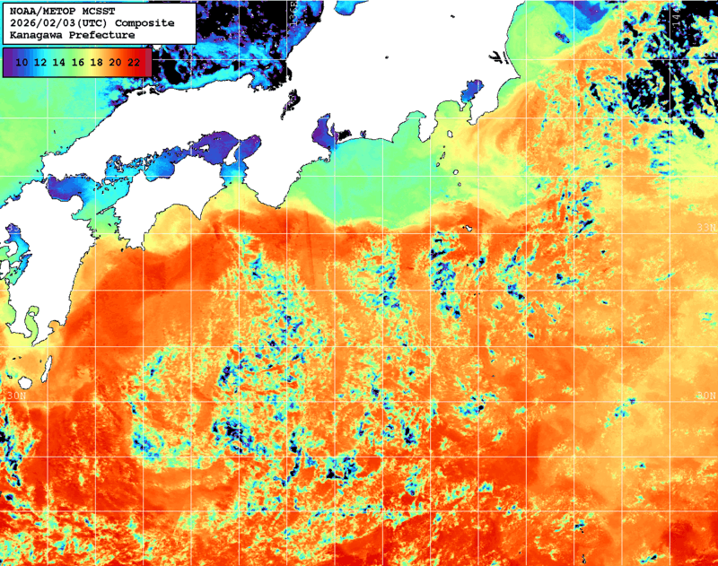 NOAA、MetOp 人工衛星画像 検索結果, 水温分布を図示