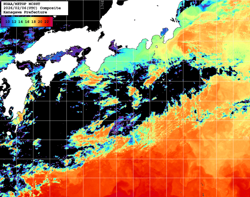 NOAA、MetOp 人工衛星画像 検索結果, 水温分布を図示