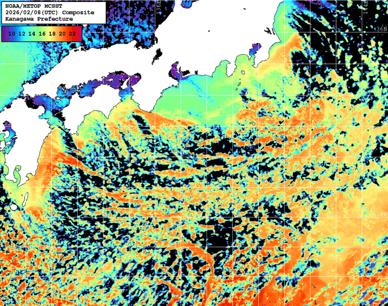 NOAA、MetOp 人工衛星画像 検索結果, 水温分布を図示