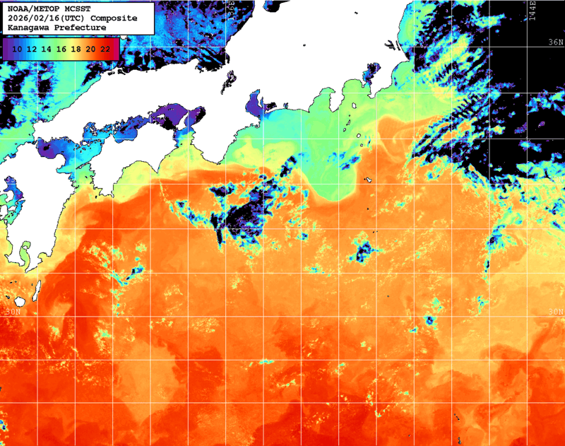 NOAA、MetOp 人工衛星画像 検索結果, 水温分布を図示