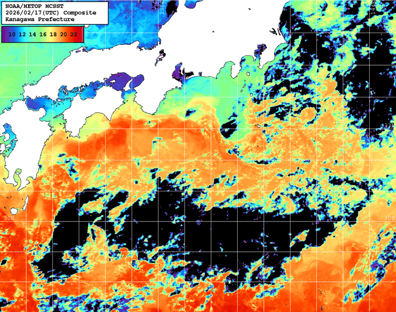 NOAA、MetOp 人工衛星画像 検索結果, 水温分布を図示