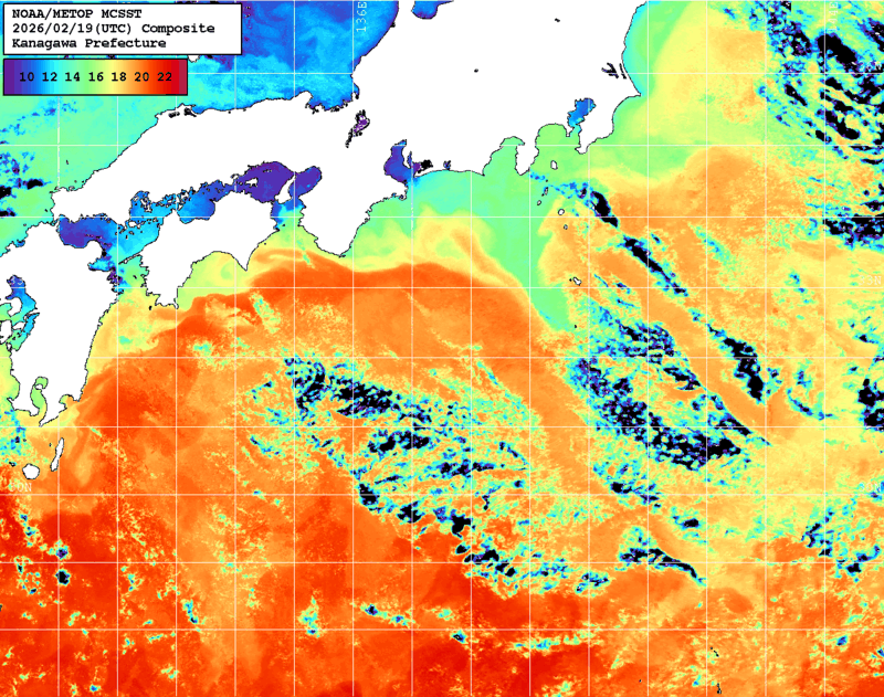NOAA、MetOp 人工衛星画像 検索結果, 水温分布を図示