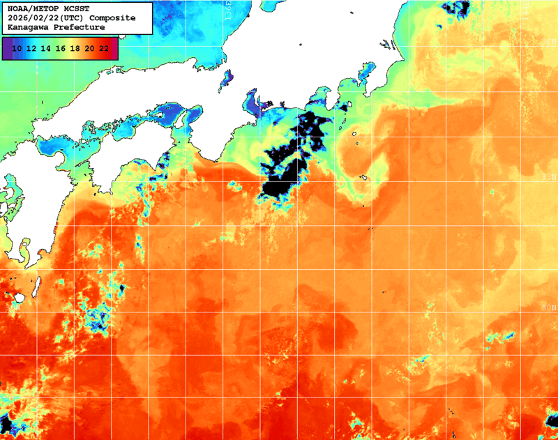 NOAA、MetOp 人工衛星画像 検索結果, 水温分布を図示