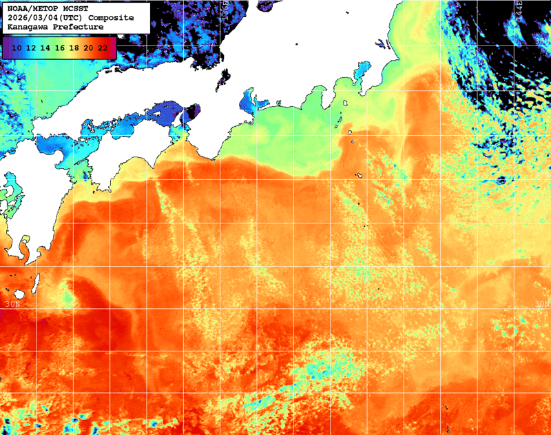 NOAA、MetOp 人工衛星画像 検索結果, 水温分布を図示