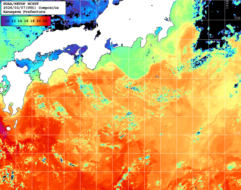 NOAA、MetOp 人工衛星画像 検索結果, 水温分布を図示