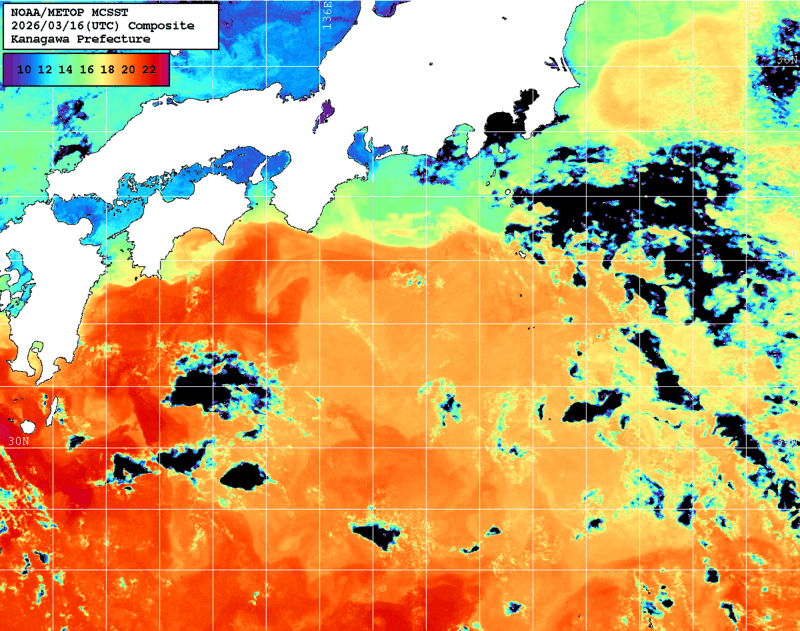 NOAA、MetOp 人工衛星画像 検索結果, 水温分布を図示