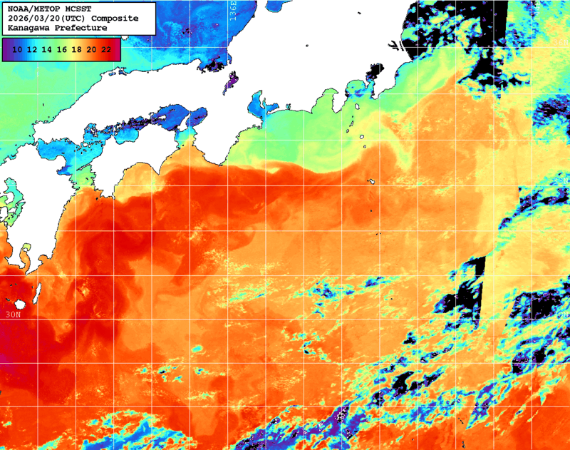 NOAA、MetOp 人工衛星画像 検索結果, 水温分布を図示