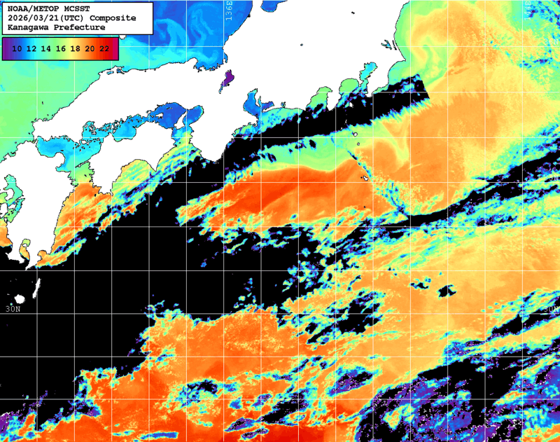 NOAA、MetOp 人工衛星画像 検索結果, 水温分布を図示