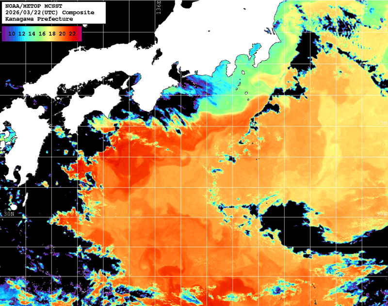 NOAA、MetOp 人工衛星画像 検索結果, 水温分布を図示