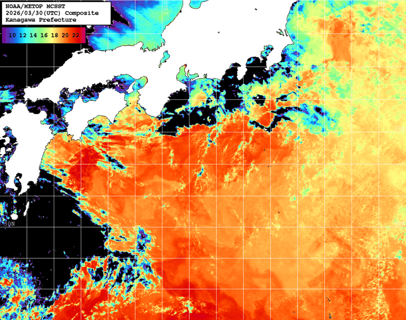 NOAA、MetOp 人工衛星画像 検索結果, 水温分布を図示