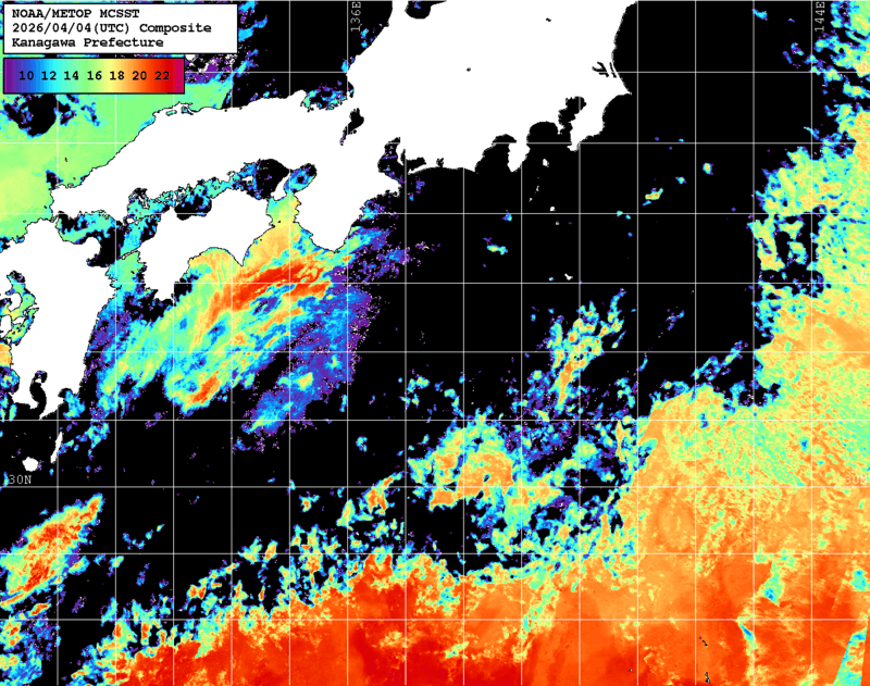 NOAA、MetOp 人工衛星画像 検索結果, 水温分布を図示