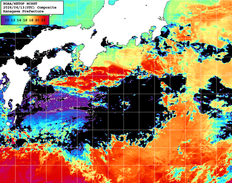 NOAA、MetOp 人工衛星画像 検索結果, 水温分布を図示