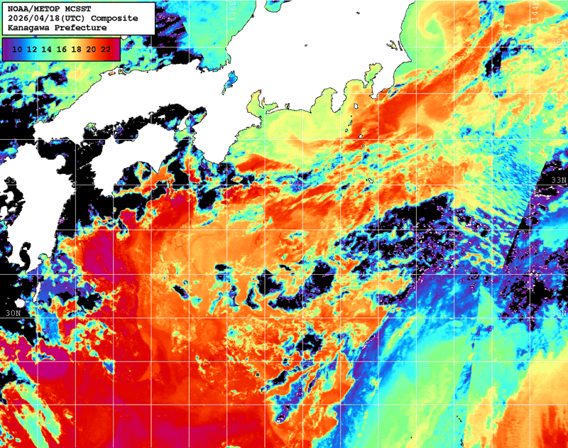 NOAA、MetOp 人工衛星画像 検索結果, 水温分布を図示